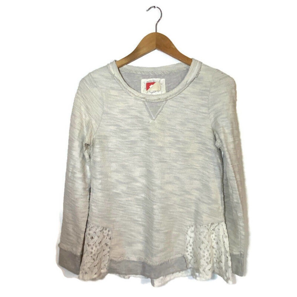 Anthropologie Red Triangle Size XS Textured Pullover Light Gray Lace Boho